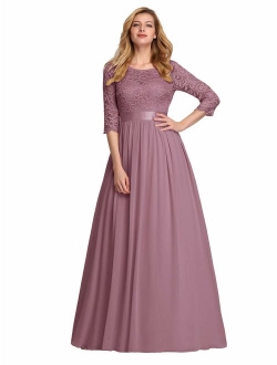 3/4 Sleeve Elegant Empire Waist Maxi Bridesmaid Dresses 07412