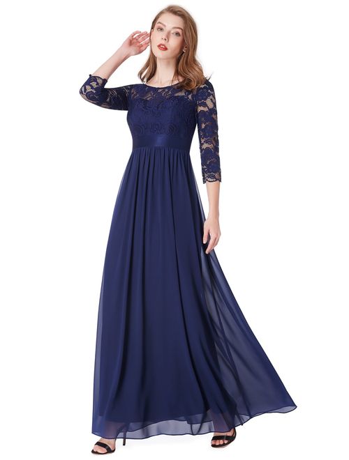 Ever-Pretty 3/4 Sleeve Elegant Empire Waist Maxi Bridesmaid Dresses 07412