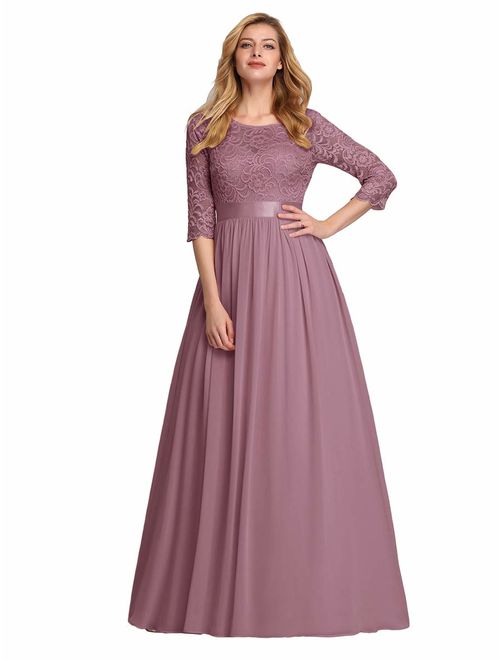 Ever-Pretty 3/4 Sleeve Elegant Empire Waist Maxi Bridesmaid Dresses 07412