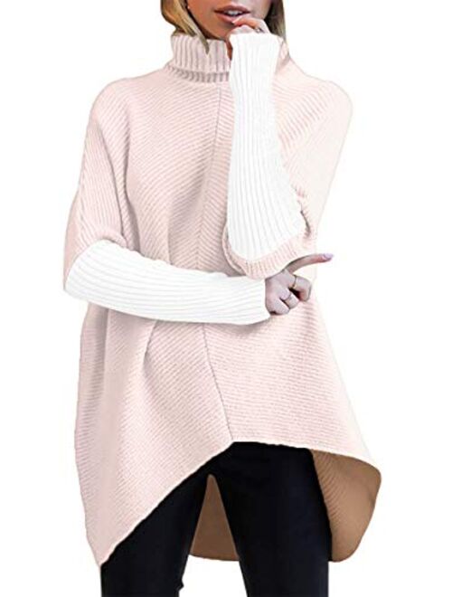 ANRABESS Womens Turtleneck Long Batwing Sleeve Asymmetric Hem Casual Pullover Sweater Knit Tops