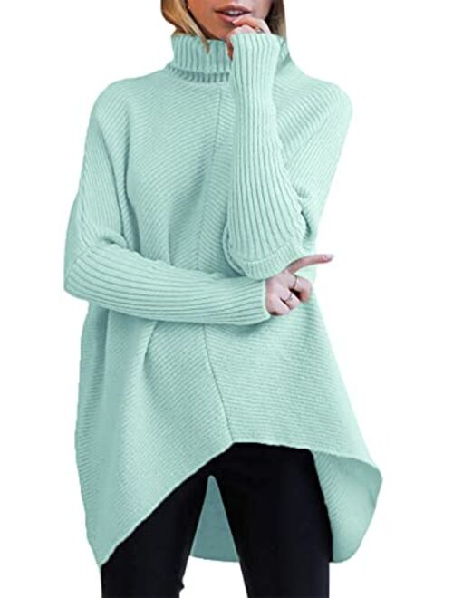 ANRABESS Womens Turtleneck Long Batwing Sleeve Asymmetric Hem Casual Pullover Sweater Knit Tops