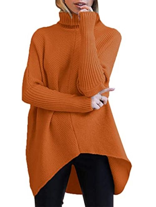 ANRABESS Womens Turtleneck Long Batwing Sleeve Asymmetric Hem Casual Pullover Sweater Knit Tops