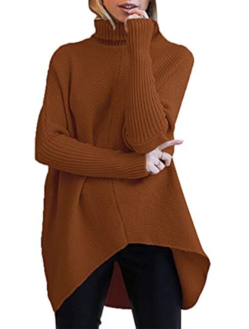 ANRABESS Womens Turtleneck Long Batwing Sleeve Asymmetric Hem Casual Pullover Sweater Knit Tops