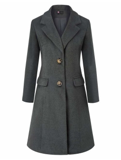 KANCY KOLE Women's Long Sleeve Lapel Collar Single Breasted Wool Blend Trench Coat