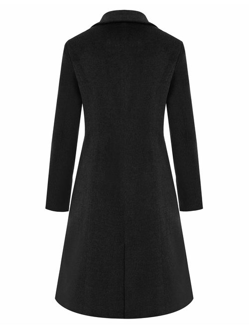 KANCY KOLE Women's Long Sleeve Lapel Collar Single Breasted Wool Blend Trench Coat