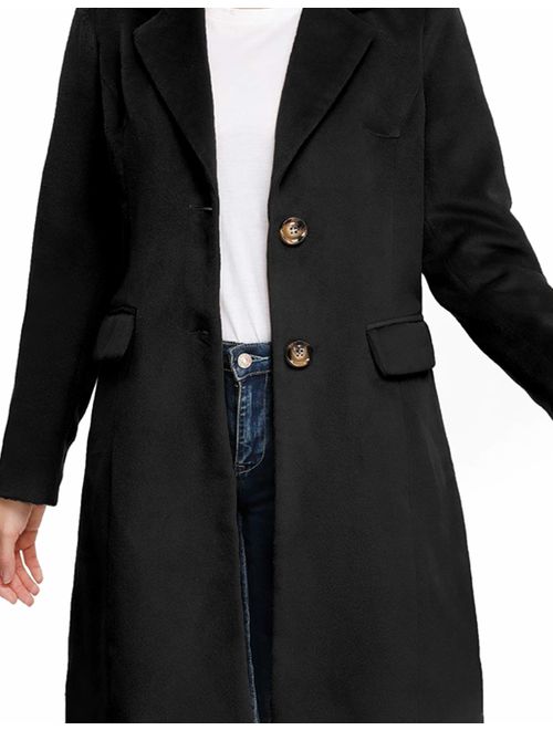 KANCY KOLE Women's Long Sleeve Lapel Collar Single Breasted Wool Blend Trench Coat