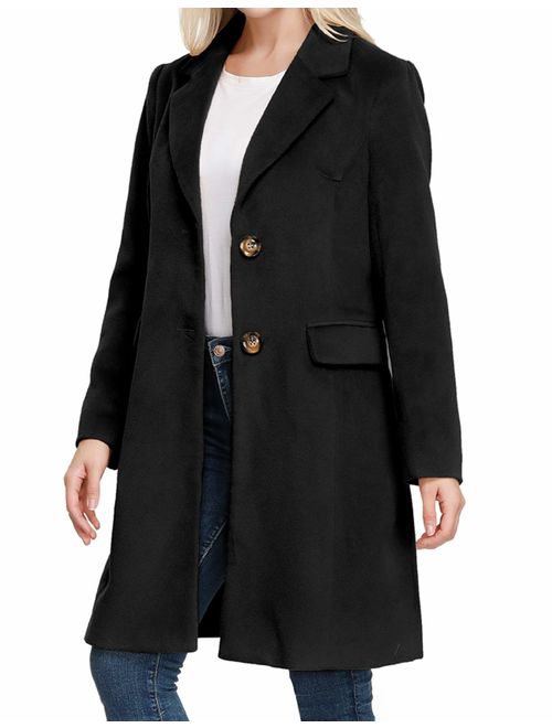 KANCY KOLE Women's Long Sleeve Lapel Collar Single Breasted Wool Blend Trench Coat