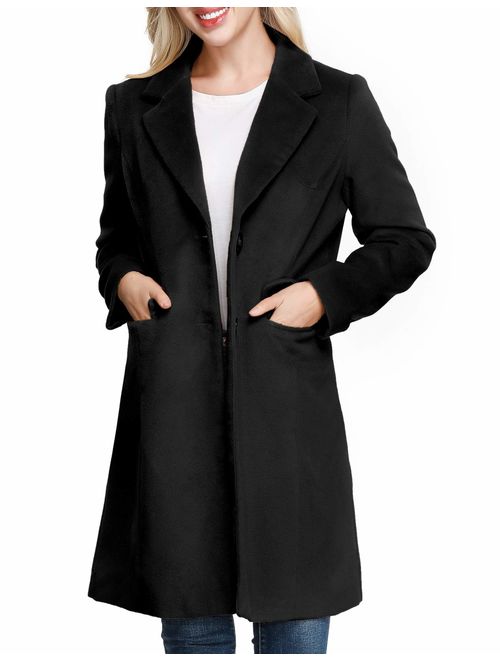 KANCY KOLE Women's Long Sleeve Lapel Collar Single Breasted Wool Blend Trench Coat