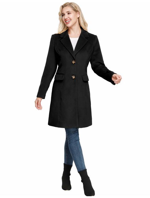 KANCY KOLE Women's Long Sleeve Lapel Collar Single Breasted Wool Blend Trench Coat