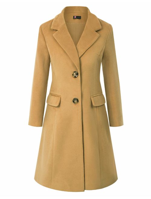 KANCY KOLE Women's Long Sleeve Lapel Collar Single Breasted Wool Blend Trench Coat