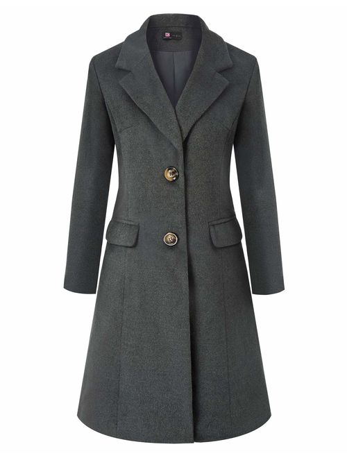 KANCY KOLE Women's Long Sleeve Lapel Collar Single Breasted Wool Blend Trench Coat