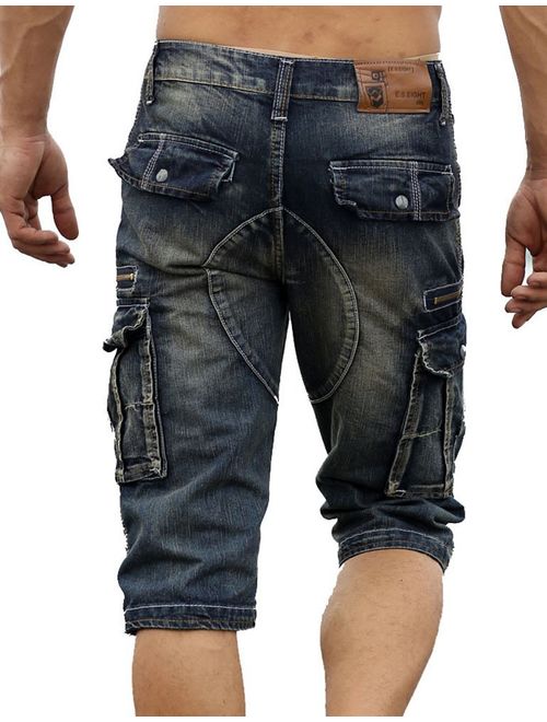 Idopy Men`s Cargo Denim Biker Jeans Shorts with Zippers