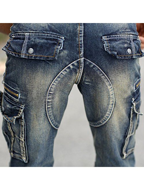 Idopy Men`s Cargo Denim Biker Jeans Shorts with Zippers