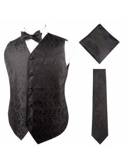 Alizeal Mens Classic 4pc Paisley Jacquard Suit Vest Set