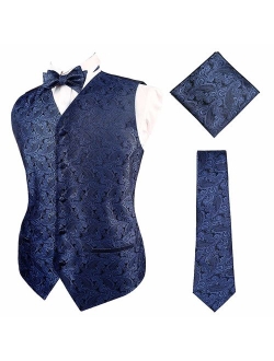 Alizeal Mens Classic 4pc Paisley Jacquard Suit Vest Set