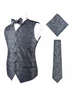 Alizeal Mens Classic 4pc Paisley Jacquard Suit Vest Set