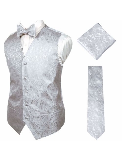 Alizeal Mens Classic 4pc Paisley Jacquard Suit Vest Set