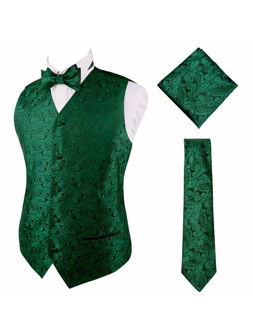 Alizeal Mens Classic 4pc Paisley Jacquard Suit Vest Set