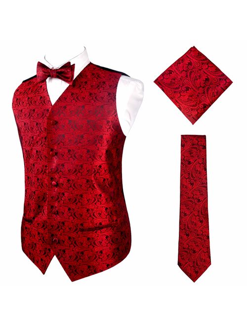 Alizeal Mens Classic 4pc Paisley Jacquard Suit Vest Set