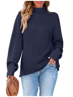 Women's 2023 Turtleneck Batwing Sleeve Loose Oversized Chunky Knitted Pullover Sweater Jumper Tops