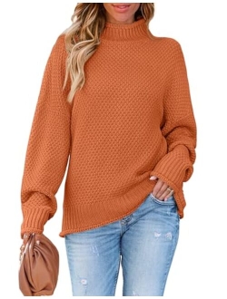 Women's 2023 Turtleneck Batwing Sleeve Loose Oversized Chunky Knitted Pullover Sweater Jumper Tops