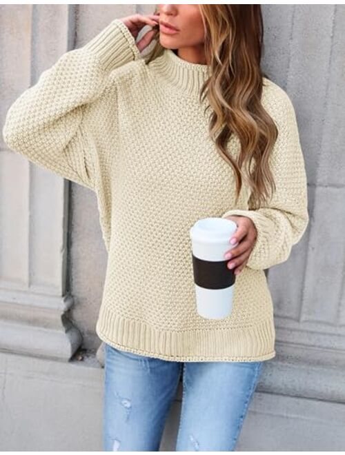 ZESICA Women's 2023 Turtleneck Batwing Sleeve Loose Oversized Chunky Knitted Pullover Sweater Jumper Tops