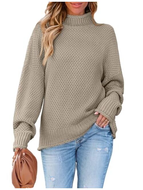 ZESICA Women's 2023 Turtleneck Batwing Sleeve Loose Oversized Chunky Knitted Pullover Sweater Jumper Tops