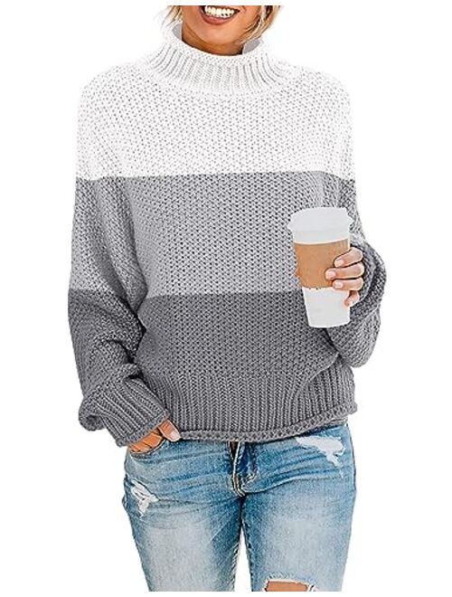 ZESICA Women's 2023 Turtleneck Batwing Sleeve Loose Oversized Chunky Knitted Pullover Sweater Jumper Tops