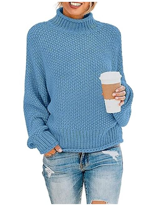 ZESICA Women's 2023 Turtleneck Batwing Sleeve Loose Oversized Chunky Knitted Pullover Sweater Jumper Tops