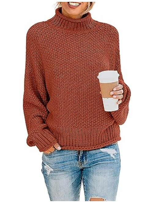 ZESICA Women's 2023 Turtleneck Batwing Sleeve Loose Oversized Chunky Knitted Pullover Sweater Jumper Tops