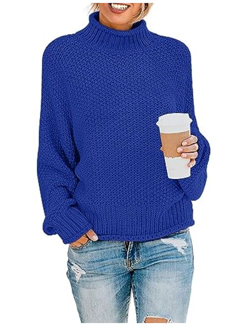 ZESICA Women's 2023 Turtleneck Batwing Sleeve Loose Oversized Chunky Knitted Pullover Sweater Jumper Tops