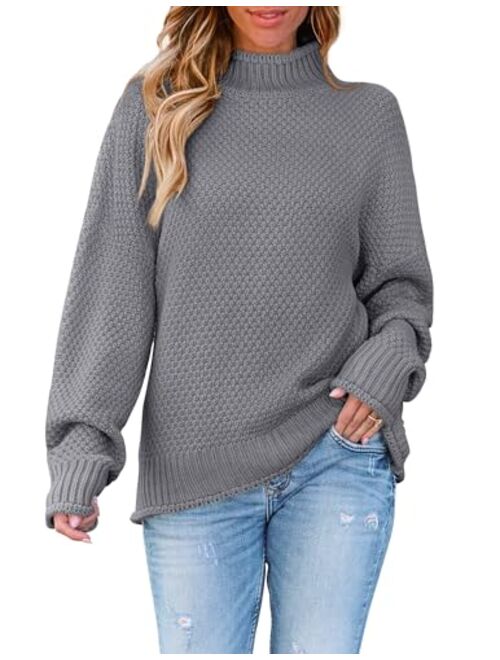 ZESICA Women's 2023 Turtleneck Batwing Sleeve Loose Oversized Chunky Knitted Pullover Sweater Jumper Tops