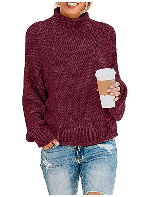 ZESICA Women's 2023 Turtleneck Batwing Sleeve Loose Oversized Chunky Knitted Pullover Sweater Jumper Tops