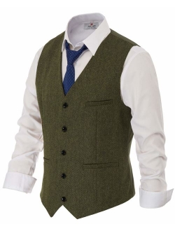 British Style Wool Tweed Suit Vest Mens Slim fit Vintage Waistcoat