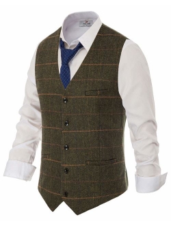 British Style Wool Tweed Suit Vest Mens Slim fit Vintage Waistcoat