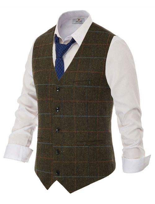 PJ PAUL JONES British Style Wool Tweed Suit Vest Mens Slim fit Vintage Waistcoat