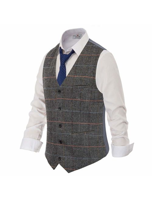 PJ PAUL JONES British Style Wool Tweed Suit Vest Mens Slim fit Vintage Waistcoat