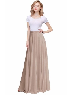 honey qiao Chiffon Maxi Skirt Bridesmaid Dresses Long High Waist Floor Ankle Length Elastic Women Dresses with Belt