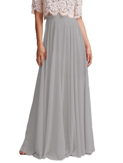 honey qiao Chiffon Maxi Skirt Bridesmaid Dresses Long High Waist Floor Ankle Length Elastic Women Dresses with Belt