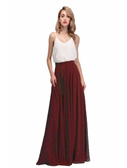 honey qiao Chiffon Maxi Skirt Bridesmaid Dresses Long High Waist Floor Ankle Length Elastic Women Dresses with Belt