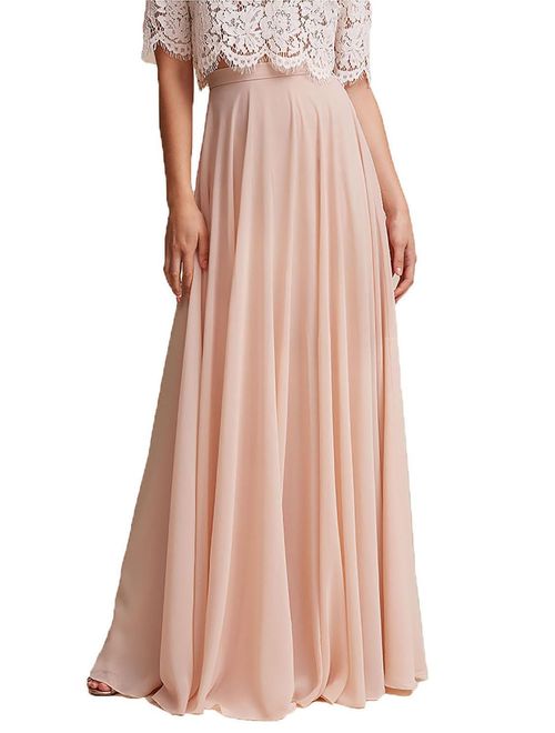 honey qiao Chiffon Maxi Skirt Bridesmaid Dresses Long High Waist Floor Ankle Length Elastic Women Dresses with Belt