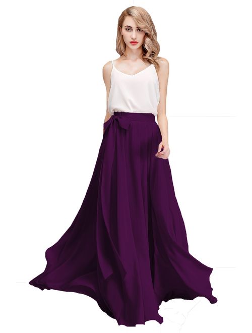 honey qiao Chiffon Maxi Skirt Bridesmaid Dresses Long High Waist Floor Ankle Length Elastic Women Dresses with Belt