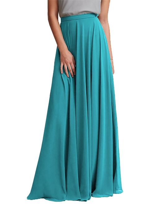 honey qiao Chiffon Maxi Skirt Bridesmaid Dresses Long High Waist Floor Ankle Length Elastic Women Dresses with Belt