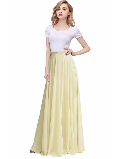 honey qiao Chiffon Maxi Skirt Bridesmaid Dresses Long High Waist Floor Ankle Length Elastic Women Dresses with Belt