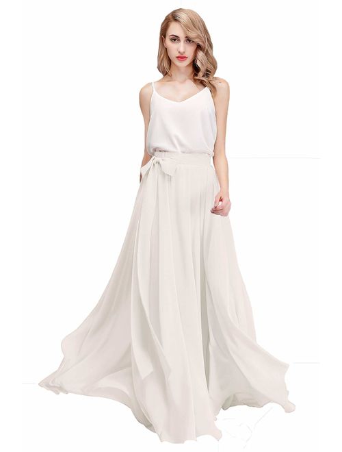 honey qiao Chiffon Maxi Skirt Bridesmaid Dresses Long High Waist Floor Ankle Length Elastic Women Dresses with Belt