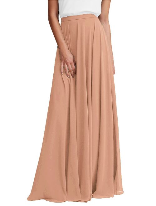 honey qiao Chiffon Maxi Skirt Bridesmaid Dresses Long High Waist Floor Ankle Length Elastic Women Dresses with Belt