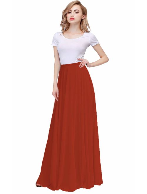 honey qiao Chiffon Maxi Skirt Bridesmaid Dresses Long High Waist Floor Ankle Length Elastic Women Dresses with Belt