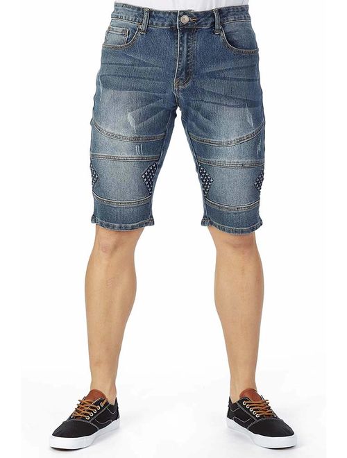 X RAY Men's Jean Shorts Biker Denim Short Jeans for Men Moto Slim Fit Stretch Casual Knee Length Hem