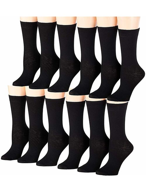 Tipi Toe Women's 12-Pairs Lightweight Solid Colored Crew Socks