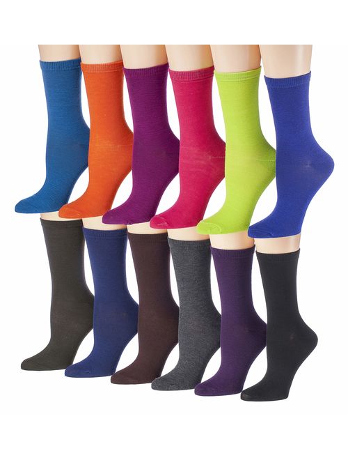 Tipi Toe Women's 12-Pairs Lightweight Solid Colored Crew Socks